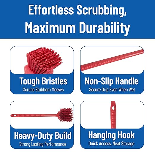 SPARTA 40501EC05 Plastic Large Scrub Brush, Kitchen Brush, Utility Brush With Long Handle For Cleaning, 20 Inches, Red, (Pack of 6)