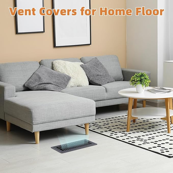 Floor Register 4 x 10-8 Pack Gray Floor Vents, Heavy-Duty Steel Adjustable Airflow Floor Vent Covers, Rust-Resistant Vent Cover are Suitable for Living Room, Bedroom and Bathroom