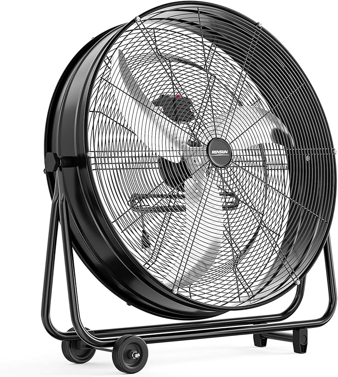 ROVSUN 30 Inch High Velocity Drum Fan, 13000CFM Industrial Metal Floor Fan with Handle, Heavy Duty, 3-Speed, 360° Tilt, Air Circulator for Shop, Garage, Gym, Barn, Commercial, UL Safety Listed, Black