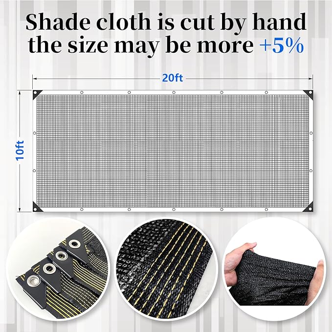 70% Black Shade Cloth for Garden, 10x20FT Resistant Garden Sun Shade Net, Durable Mesh Shade Tarp with Reinforced Grommets for Greenhouse, Plant, Chicken Coop, Pergola,Canopy (10ft*20ft)