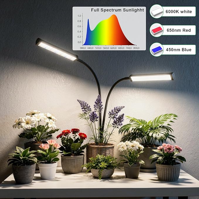 GooingTop Grow Light 100W 6000K, Super Bright White Desktop Clip Plant Lamp for Seedlings Succulents Seeds Starting Indoor Plants Growing,Bendable Gooseneck & Timer 4 8 12 H