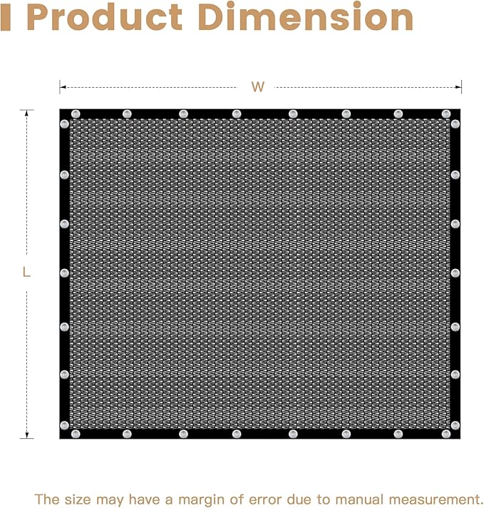 VICLLAX 90% Customized Black Garden Shade Fabric Sun Shade Greenhouse Netting Outdoor Mesh Shade Cloth with Grommets for for Greenhouse, Lawn, and Outdoor Use, 22x22 FT