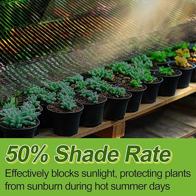 Bigmeta Cuttable Shade Cloth for Garden - 10x20FT 50% UV-Resistant Mesh Tarp with Rope, Black Sun Cover Net for Patio Greenhouse Raised Beds Plants