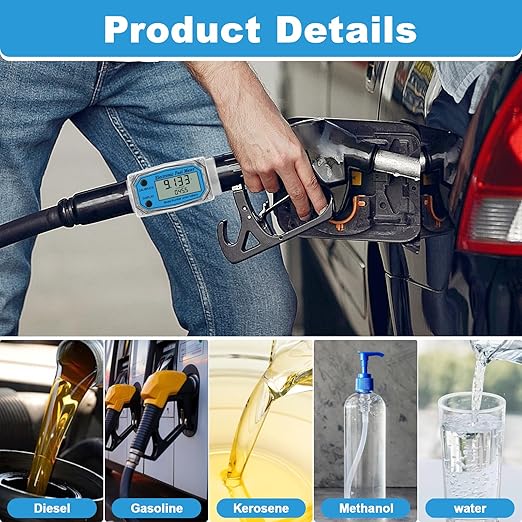1" 2.6-26 GPM Inline NPT Thread Flowmeter, Digital Turbine Fuel Flow Meter, for Water, Diesel, Gas Oil, Gasoline, and Other Liquids - Supports Gallon, QTS, PTS, L, m³ with 3/4 in Adapters