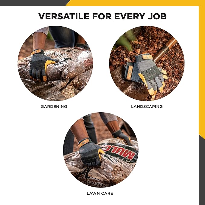 Wells Lamont Men's HydraHyde Work Gloves – Cowhide Leather, Reinforced Fingertips for Durability – Adjustable Velcro Wrist – Ideal for Gardening, Landscaping, Lawn Care – Navy - XXL