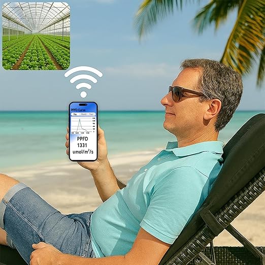 WiFi PAR Meter – Real-Time Light Intensity Monitor with Graph Recording | Measures PAR (400–700nm) and UVA for Grow Lights, Greenhouses