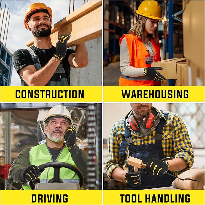 HANDLANDY Work Gloves for Men & Women, Utility Mechanic Working Gloves Touch Screen, Flexible Gardening Gloves for Yard