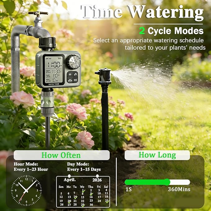 Sprinkler Timer Ourdoor,Digital Pogrammable Hose Timers with Rain Delay/Manual/Automatic Drip Irrigation Controller System,Smart Water Timer for Garden Hose with Large Display for Garden, Lawn, Yard