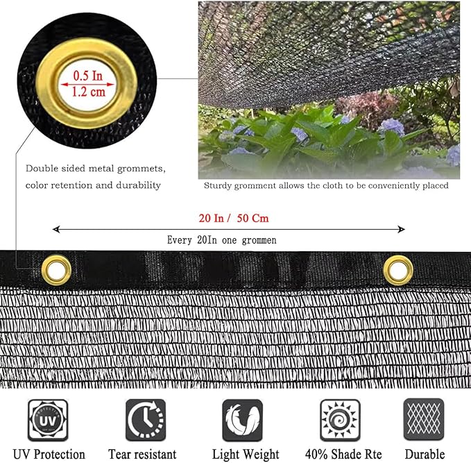 40% Shade Cloth for Garden 12X18Ft, Plant Shade Cloth for Greenhouse, Sunblock Mesh Tarp for Garden Plants, Vegetables, Flowers, Cucumbers,Lettuce, Tomatoes, UV Resistant.