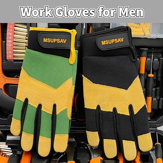 Work Gloves,High Dexterity Safety Rigger Mechanic Glove,Impact for Men,Anti-vibration,Anti-abrasion,Black+Green,Medium