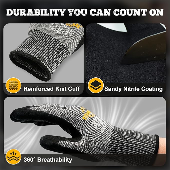 TitanFlex Cut Resistant Gloves ANSI A5, Work Gloves with Sandy Nitrile Grip,Black