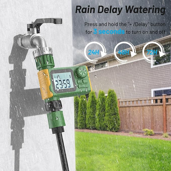 Sprinkler Timer, Hoses Timer for Watering, Water Scheduling Device for Tube Programmable with Auto/Manual/Rain-Delay Watering System, Water Hoses Timers for Yard, Lawn, Pool (Green)