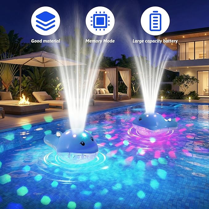 Floating Pool Fountain with Adjustable Colorful LED Light Show Waterfall Spray Timer Feature, Floating Light Party Decor for Above Ground Swimming Pool Pond Garden Patio Outdoor