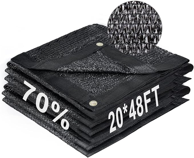 LOVE STORY 20x48FT 70% Black Shade Cloth Sun Shade Net with Grommets Sunblock Net Mesh Tarp for Garden,Plants Cover,Greenhouse and Patio
