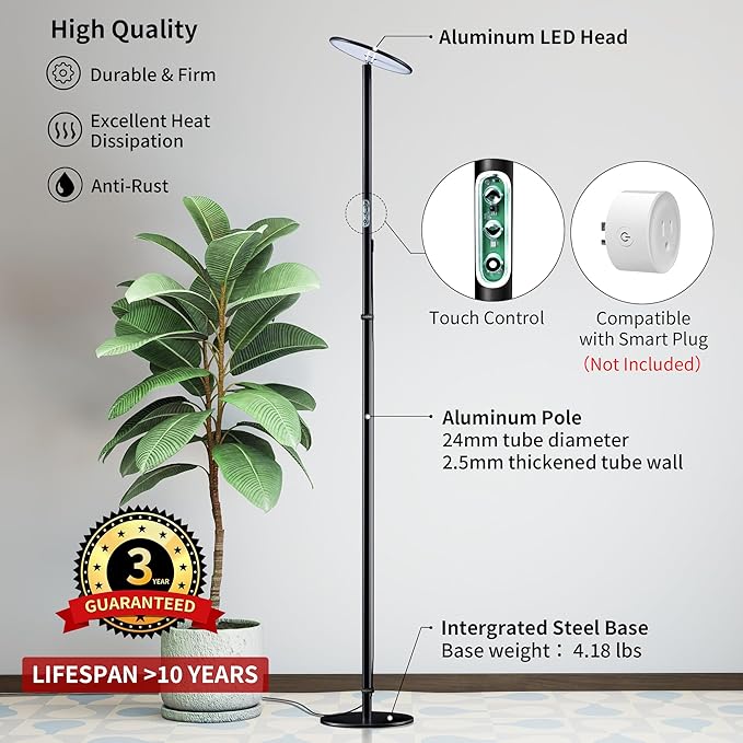 chiphy Grow Lights, Full Spectrum Plant Light for Indoor Plants, 40W, 10 Dimmable Brightness, 69" Heights Adjustable, Compatible with Smart Plug, Ideal for Large Tall Plants
