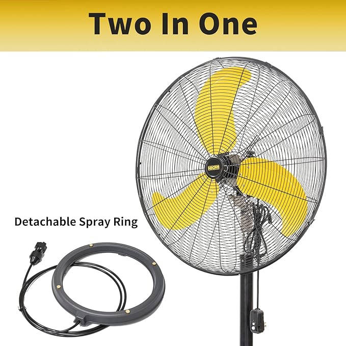 HiCFM 30 inch Misting Outdoor Oscillating Pedestal Fan, IP44 Enclosure 1/3 HP Industial Motor, 9 FT Cord & GFCI Plug, High Velocity Weatherproof Shop Fan with Mist, UL Approved