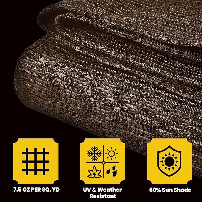 Core Tarps 60% Brown Shade Cloth with Grommets - 5 X 20 FT Heavy Duty Mesh Tarp - Sun Shade Cloth for Garden Vegetables Plants Greenhouse Outdoors Backyard Fences Dump Trucks Patio Mesh Shade Tarp