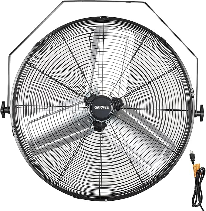 Garvee 18 Inch Wall Mount Fan, 3500 CFM 3 Speeds High Velocity Industrial Fan with 360° Tilt Head, IP44 Waterproof Heavy-Duty Aluminum Blades for Workshop, Warehouse, Greenhouse, Commercial
