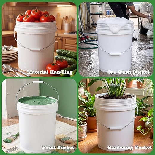 DEMORA 5 Gallon Food Grade Plastic Bucket with Easy Open & Close Screw Lid, Heavy Duty Pail with Metal Handle, BPA-Free, for Food Storage, Water, Cleaning, Industrial Use（Black Lids，3 Pack）