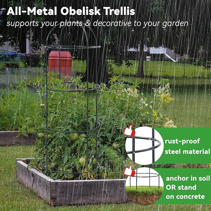 Large Trellis, Garden Obelisk Trellis for Climbing Plants Outdoor, 55" Metal Trellises for Tomato Cucumber Clematis Rose Vine Support, Heavy Duty Round Cage Stand for Grow Bag Raised Bed Yard, 2 Pack