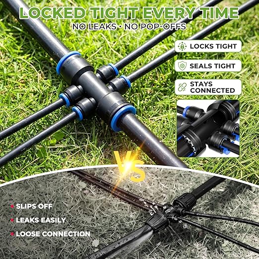 HIRALIY 50FT Garden Watering System, Drip Irrigation Kits for Plants, New Quick Connector, Blank Distribution Tubing, Saving Water Automatic Irrigation Equipment for Patio Lawn