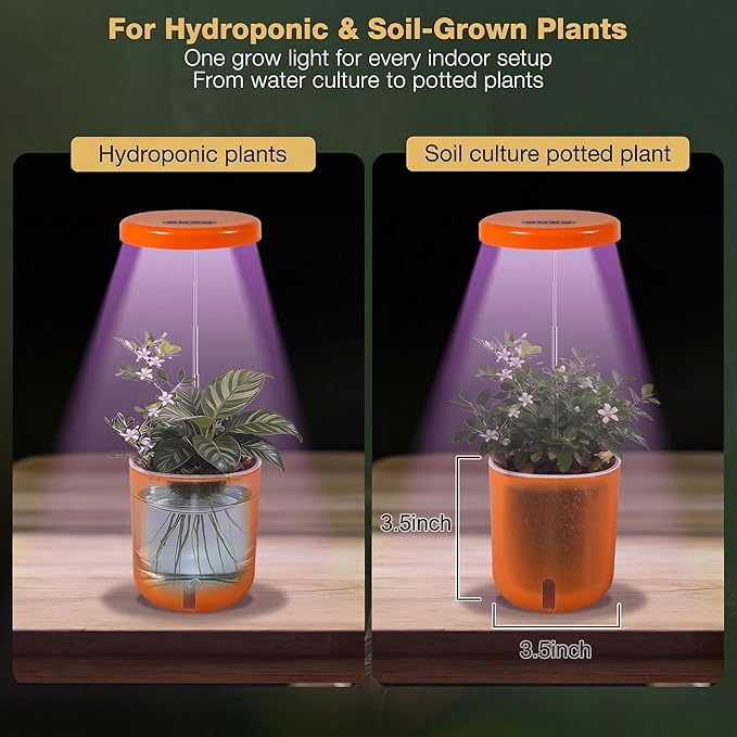 Self-Watering Planter with Grow Light — Cute Desk Plant Pot for Office, Bedroom & Window — No Green Thumb Needed, 2-in-1 Wall + Desktop, USB Powered (5W LED, White)