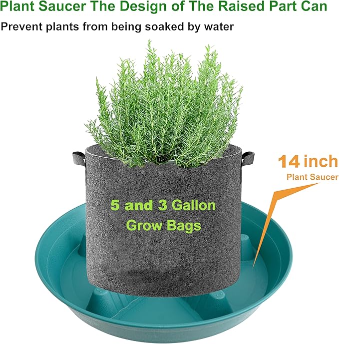 4 Pack Plant Saucer 14 inch, Plastic Plant Saucers for Indoors, Raised Middle Plant Trays for Pots, Water Tray for Plants, Plant Stand Water Catcher Tray, Pot Saucers for Plants