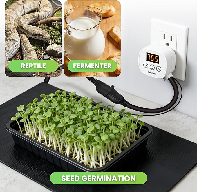 Digital Temperature Controller Outlet, Plug in Thermostat Switch 34-140°F, Timer Range 0h-10h,for Pipe Heating Reptile Greenhouse Aquarium Brewing Seedling Breeding and Hatching 110-120V 10A