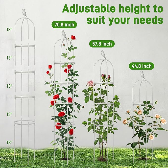 2 Pack Trellis for Climbing Planting Outdoor, 6ft Plant Trellis-Rustproof Metal Pipe with Heavy Duty Plastic Coated, Potted Plant Support for Clematis Vine Jasmine Support (White, 2 Pack)