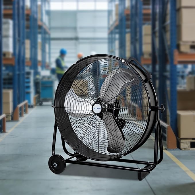 BILT HARD 24" 8100 CFM High Velocity Industrial Drum Fan, 3 Speed Heavy Duty Tilt Metal Shop Fan, Ideal for Garage, Warehouse Factory and Commercial Use, Black