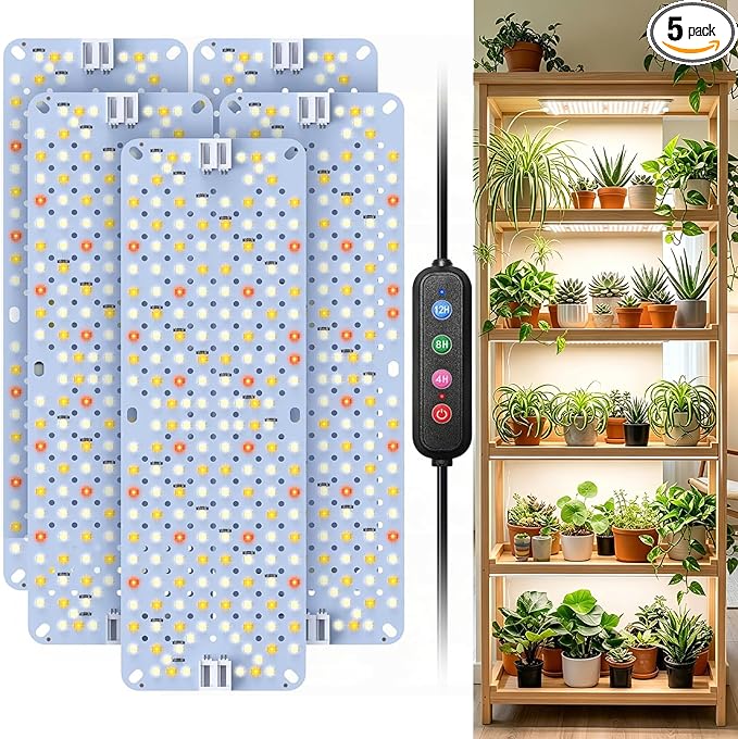 SDOVUERC Full Spectrum 960 LEDs Grow Lights,60W Plant Grow Lights for Indoor Plants with Daisy Chain Function, Sunlike Spectrum,4/8/12/16/20H Timer for Seed Starting(Pack5)