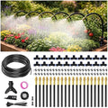 66FT Drip Irrigation System Kit Dual-Zone Garden Atomizing Watering System with 20 Copper 360° Adjustable Bendable Nozzles, Y-Splitter, Leak-Proof 1/4" Misting System for Garden Greenhouse Raised Beds