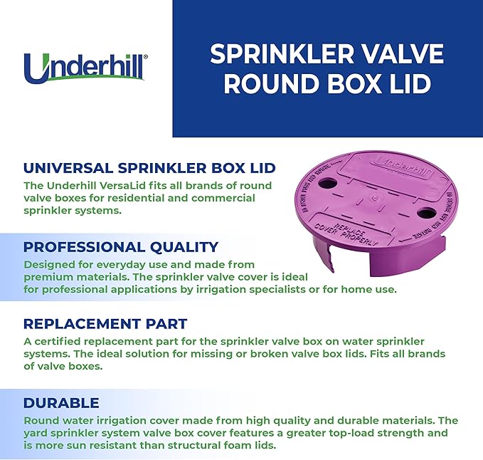 Underhill Sprinkler Valve Round Box Lid, VersaLid 6 Inch to 7 Inch Universal, Cover for Automatic Irrigation System, Lawn, Purple, VL-6P-24, 24 Pack