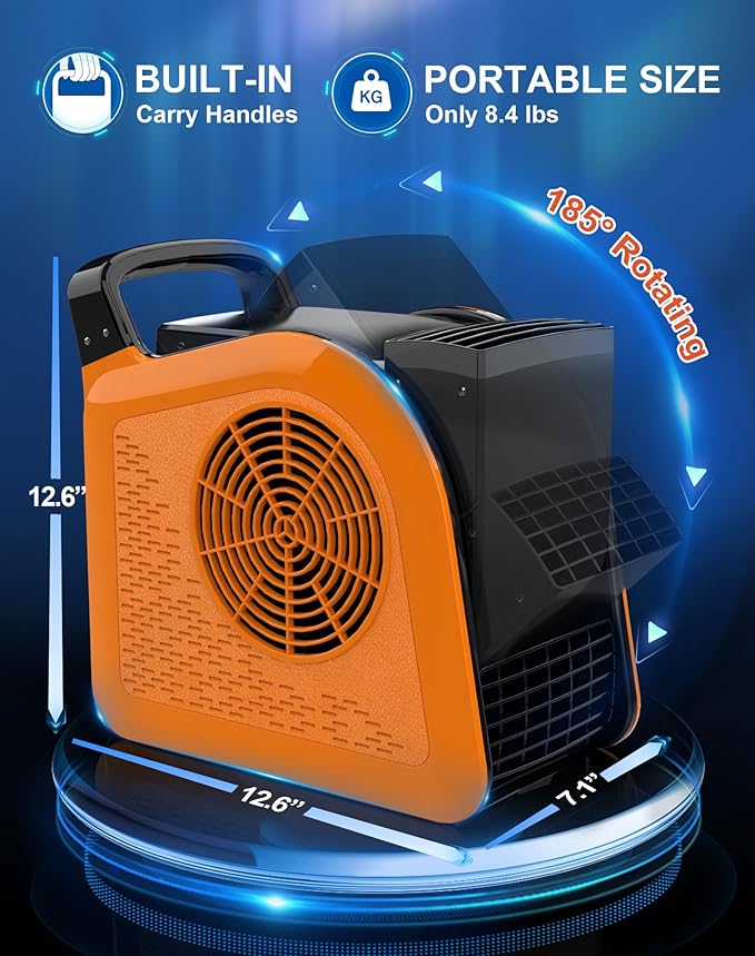 High Velocity Blower Fan - Air Mover for Drying, Cooling and Exhausting, Portable Floor Fans with 185° Rotation for Home Use or Job Site, Utility Fan with 3 Speeds, 2 Outlets, 355CFM, Orange