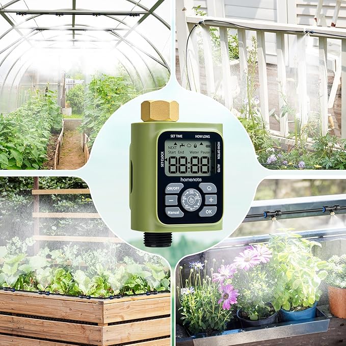 HOMENOTE Misting Cooling System with Timer, 26FT Misting Hose+7 Brass Nozzles+3/4" Brass Adapter+Water Timer with Mist Mode & Irrigation Mode, Outdoor Misters for Patio Cooling and Garden Watering