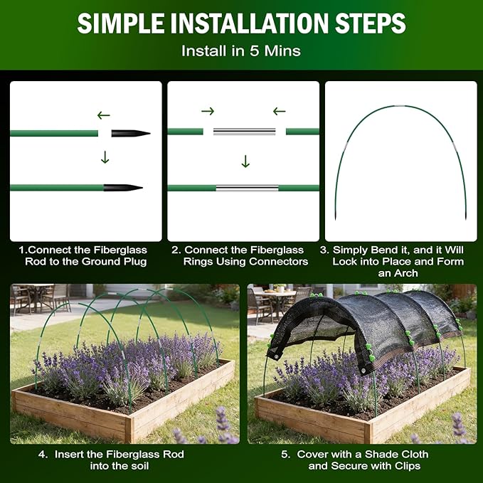 Uyittour Garden Shade Kit 78.7"x39.4", 70% Black Shade Cloth with Hoops for Plants, Raised Garden Bed Shade Cover for Heat Protection, Sun Shade for Outdoor Vegetables, Flowers & Greenhouse