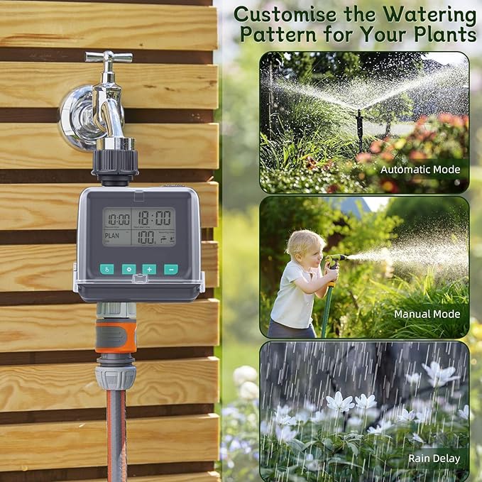 Zerodis Sprinkler Timer, Programmable Samrt Irrigation Controller with Connectors Adjustable Watering Modes Water Proof Multifunction Automatic Watering System for Outdoor Garden