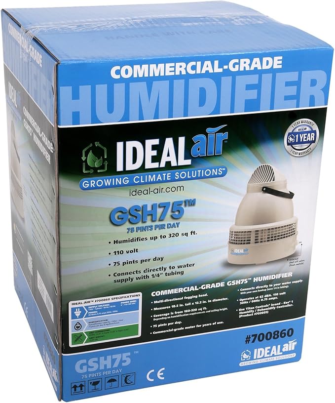 Ideal-Air Commercial Grade Humidifier with Multi-Directional Fogging Head, Indoor Plant Humidifier for Large Rooms, 75 Pints