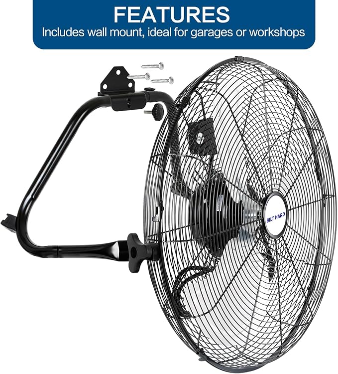 BILT HARD 4600 CFM 20" High Velocity Floor Fan, 3-Speed Heavy Duty Metal Fan with Wall-Mounting System, Industrial Shop Fan for Commercial, Garage, and Greenhouse, 2 Pack