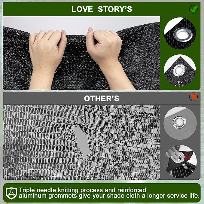 LOVE STORY 12x20FT 90% Black Garden Shade Cloth, Sun Shade Cover Net Mesh Tarp with Grommets, Sunblock Net for Garden,Greenhouse,Plants and Patio