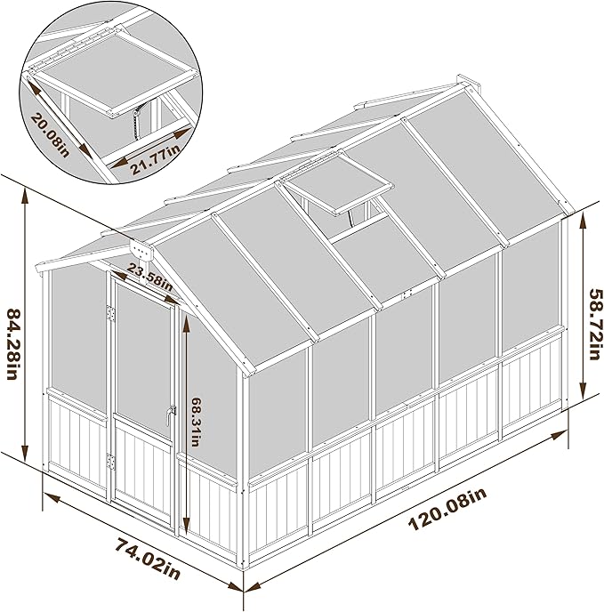 MUPATER 6 x 10 FT Wooden Polycarbonate Greenhouse with Ventilated Window & Lockable Door, Multi-Layer PC Panels for UV Protection, Walk-in Greenhouse Kits Outdoor, Garden and Backyard, Black