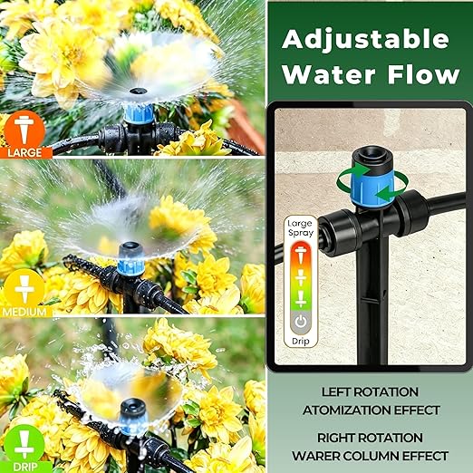 120FT Drip Irrigation System for Garden: Quick Connect PE Tubing Automatic Water Sprinkler Kit Adjustable Misting Part 1/4" Watering Hose for Outdoor Raised Bed Plants Flower Yard Greenhouse