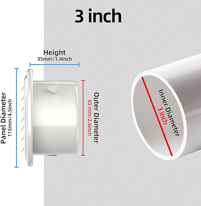 2.8" White 304 Stainless Steel Air Vents Cover, piiyoosnn Louvered Grille Cover Vent Flat Ducting Air Vent Wall Inlet with Built-in a Fly Screen Mesh for HVAC Ventilation (3 inch (70mm) White Paint)