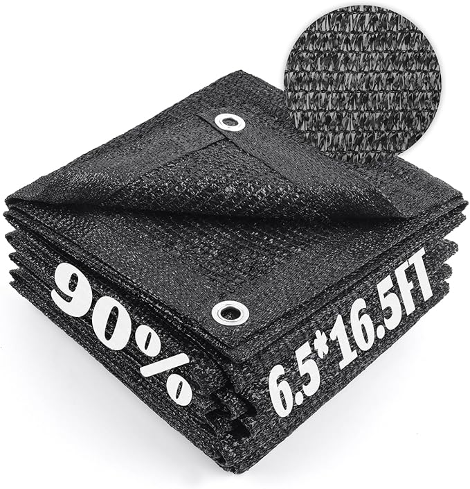Cool Area 90% Sun Shade Cloth Mesh Tarp with Grommets for Plant Cover 6.5x16.5ft Patio Canopy Garden Pergola Greenhouse Car Barn Kennel Black