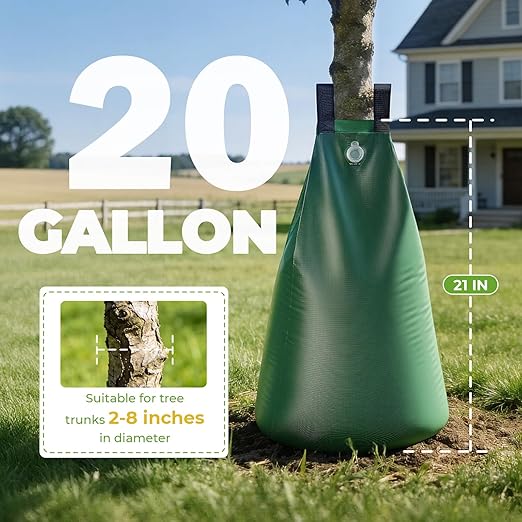 HIRALIY 20 Gallon Tree Watering Bag, 2 Pack, Slow Release 1-5 Days, Deep Root & Automatic Drip Irrigation System, for Multi-Trunk Newly Planted Small Trees and Shrubs