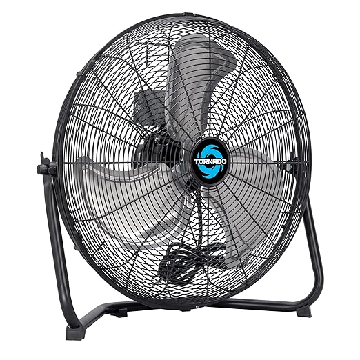 Tornado 18 Inch Powerful Industrial Floor Fan, 3-Speed High Velocity Metal Fan, 120° Adjustable Tilt, 6.0 FT Cord for Commercial and Home Use, Black