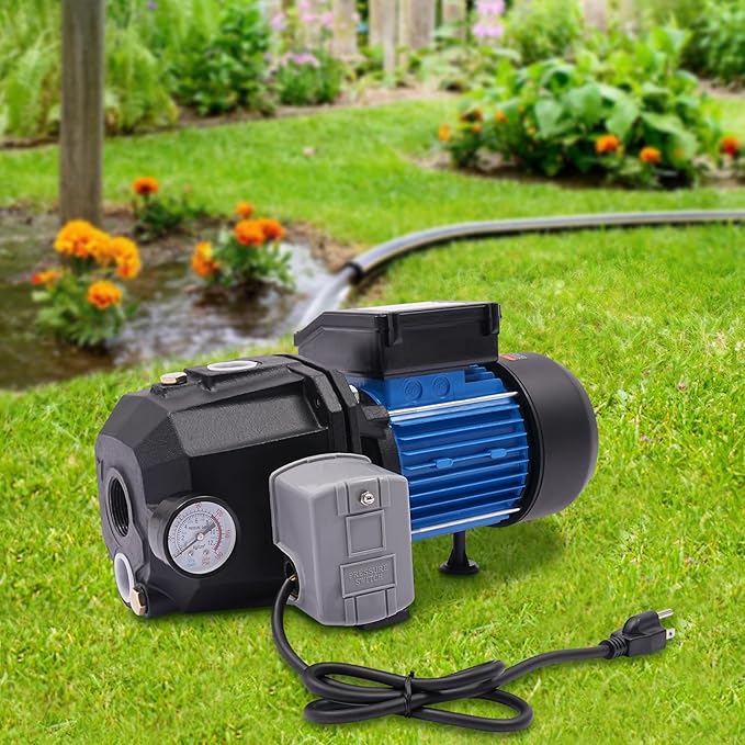 1HP Shallow Well Pump 110V Water Pump Automatic Pressure Switch IP44 Waterproof Well Depth Up to 82Ft Versatile Water Pump for Farm Garden (1HP)