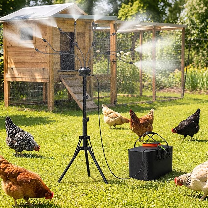 Bonviee 5.3 FT Standing Misters for Outside Patio- Portable Standing Mister Kit with Adjustable Tripod, 22L Water Tank & Rechargeable Pump, 8 Adjustable Nozzles with Flexible Arms for Outdoor Cooling