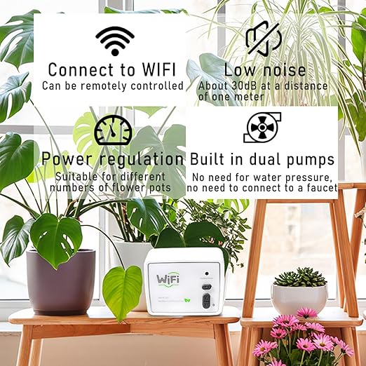 ZJchao Automatic Drip Irrigation Kit APP Control Smart Watering System with Timer Adjustable Drippers 15M Pipe for 20 Potted Plants (US Plug)