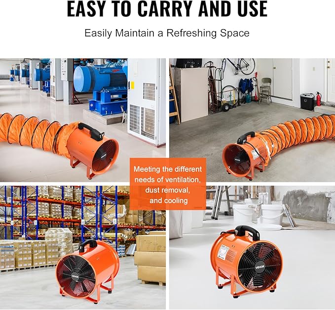 VEVOR Portable Ventilator with Hose, 2 Speed, 10 Inch Utility Blower Exhaust Fan with 33ft Flexible Duct, 292W 1948CFM High Velocity Industrial Air Mover for Extraction and Ventilation